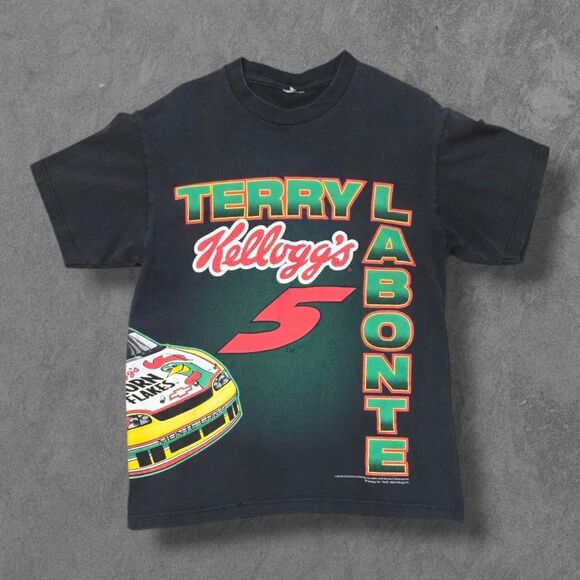 Vintage NASCAR Terry Lebonte Corn Flakes All Over Print Shirt AOP Medium - Picture 1 of 6